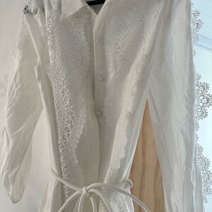 Elegant White Lace Button-Up dress